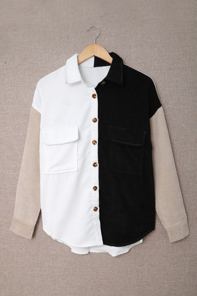 Women's 2024 New Spring Loose Lapel Color Block Shirt Jacket Outwear