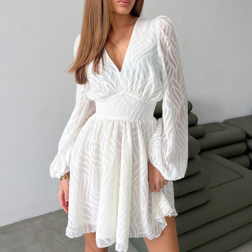 Women's 2024 Summer Holidy Dress V-Neck Long Sleeve Mini Dresses Holiday Dress