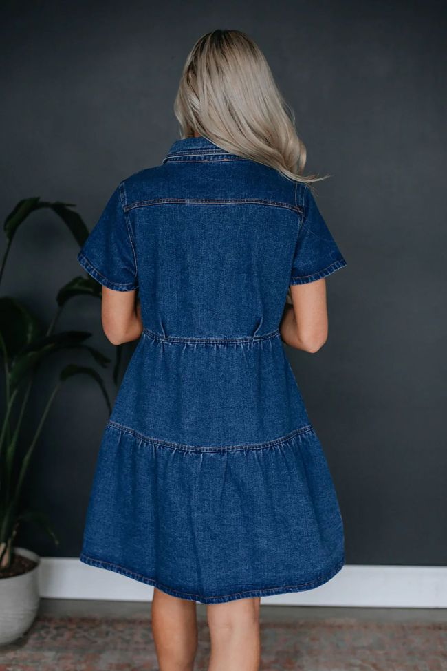 Women's Denim Dress Lapel Single Breasted Ruffle Dress