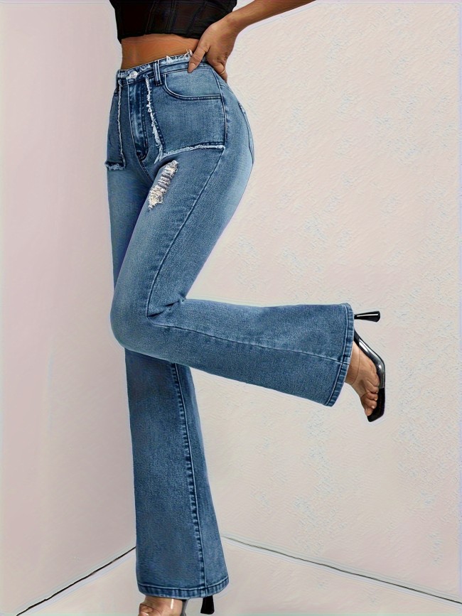 Women's Retro Denim Jeans High Waist Flare Long Jeans
