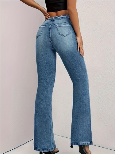 Women's Retro Denim Jeans High Waist Flare Long Jeans