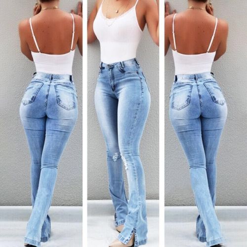 Women's 2024 Denim Jeans Retro High Waist Flare Long Jeans