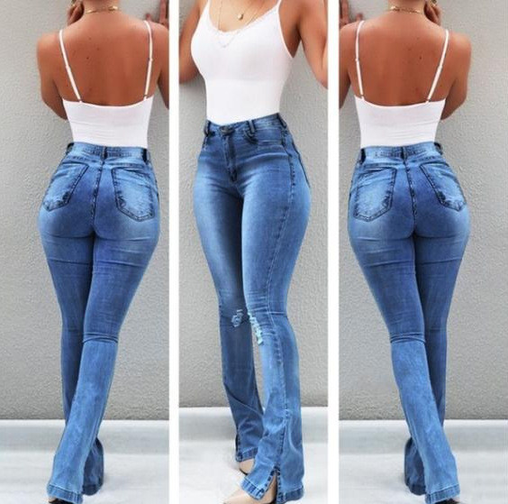 Women's 2024 Denim Jeans Retro High Waist Flare Long Jeans