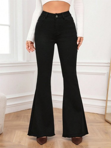 Women's 2024 Retro Denim Jeans High Waist Flare Black Long Jeans