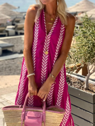 Women's 2024 Vacation Dress V-Neck Pink Long Maxi Holiday Dress