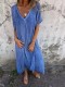 Women's 2024 Casual Dress V-Neck Short Sleeve Maxi Cotton Linen Dress
