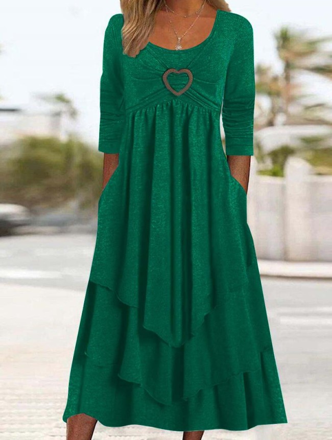 Spring Autumn Casual Waist Multi Layers Solid Dresses