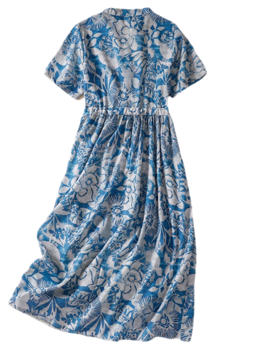 Women's Cotton Linen Floral Summer Midi Dress