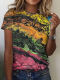 Women's 2024 Spring Summer V-Neck Tie Dye Gradient Print Tee Loose Vintage T-Shirt 5XL