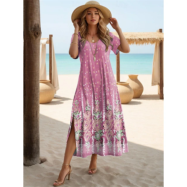 Women's Summer Floral Print Long Maxi Dress Causal Dress