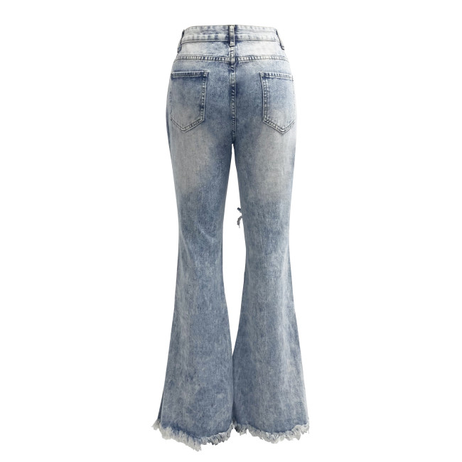 Women's Ripped Jeans Tassel Trail Cowgirl Distressed Flare Jeans