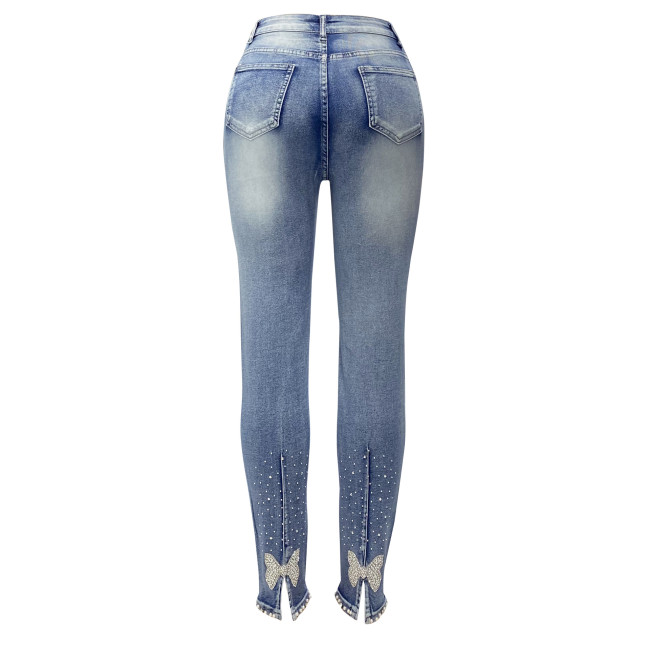 Women's 2024 Denim Jeans Retro High Waist Skinny Butterfly Denim Jeans