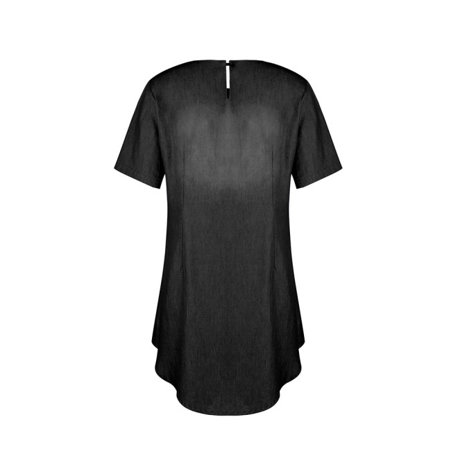 Women's Summer Denim Dress Crew-Neck Short Sleeve Midi Dress