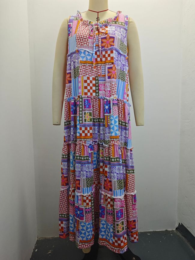 Women's Summer Boho Dress Sleeveless Floral Print Long Maxi Dress Holiday Dress