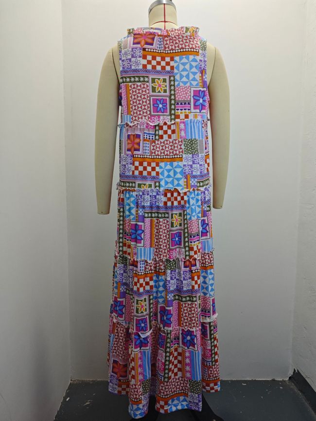 Women's Summer Boho Dress Sleeveless Floral Print Long Maxi Dress Holiday Dress