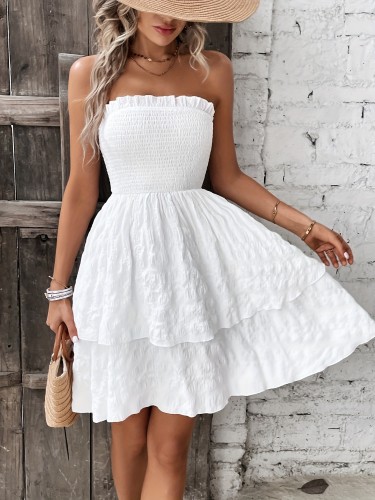 Women's 2024 Sumer Boho Dress Sleeveless Strapless White Dress