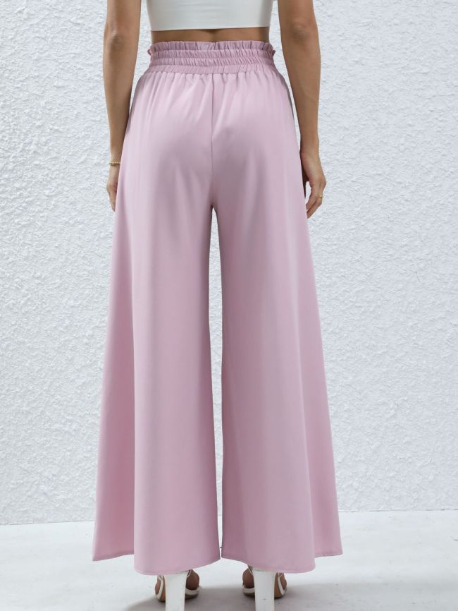 Women's 2024 Elastic High Waist Wide Leg Pink Casual Pant