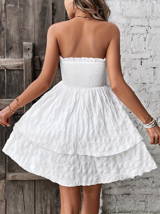 Women's 2024 Sumer Boho Dress Sleeveless Strapless White Dress