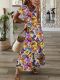 Women's 2024 Sumer Bohemian Dress V-Neck Short Sleeve Long Maxi Dress Holiday Dress