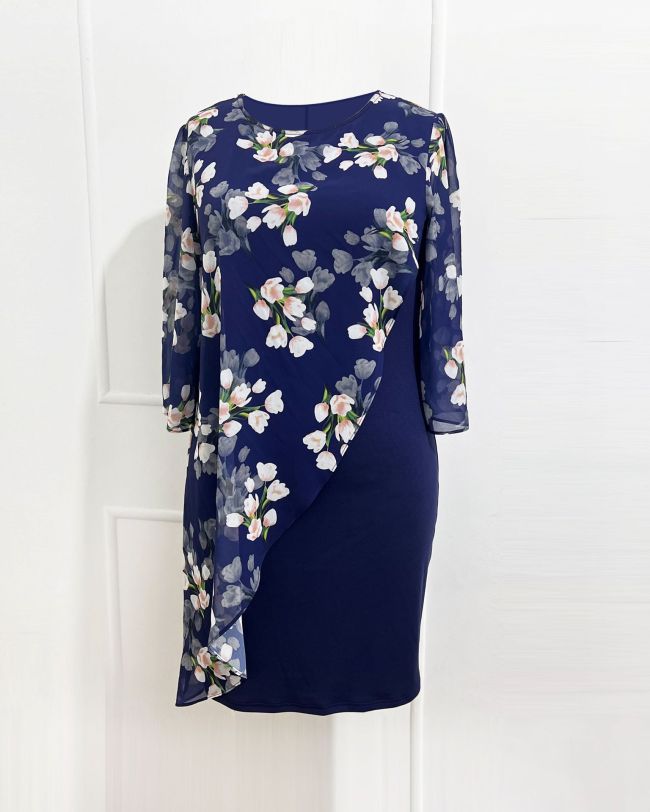 Women's Mother of the Bride Dress Chiffon Floral Print Patchwork Dress Party Dress