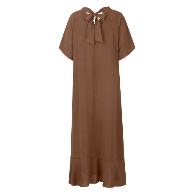 Women's 2024 Solid A Linen Cotton Linen Maxi Dress