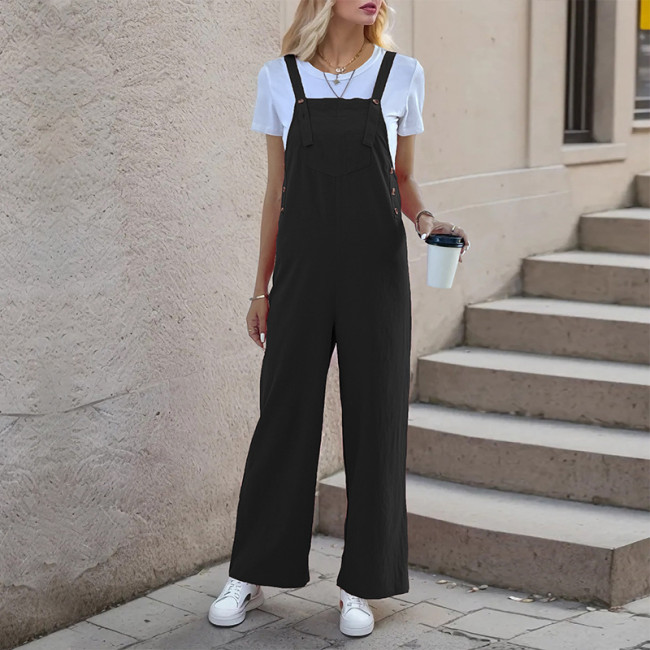 Women's 2024 Solid Jumpsuit Sleeveless Front Pocket Jumpsuit Overall