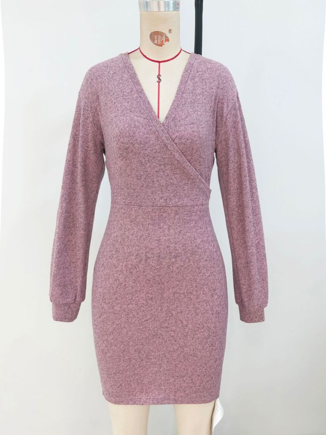 Women's 2024 Dress Sexy Back Lace Hollow Out V-Neck Long Sleeve Mini Dress