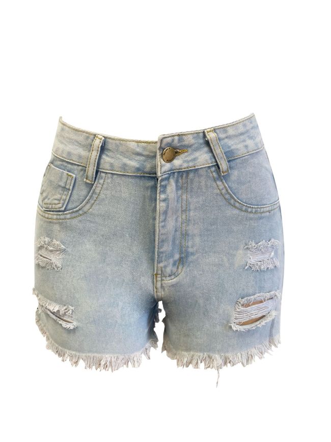 Women's 2024 Denim Shorts High Waist Distressed Side Zipper Denim Short Jeans