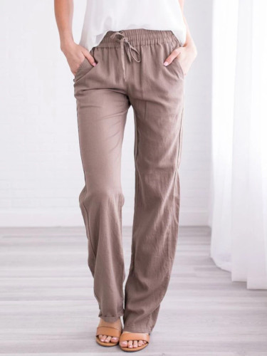 Women's 2024 Solid Cotton Linen Casual Straight Pant 13Colors Elastic Waist Pant