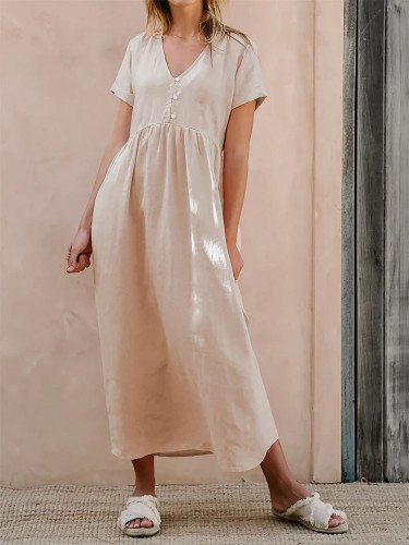 Women's 2024 V-Neck Casual Dress Short Sleeve Maxi Holiday Dresses