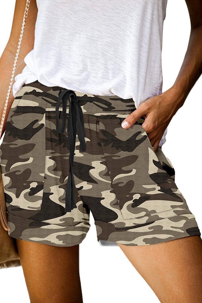 Women's 2024 Casual Short Pant Camouflage Print Elastic Waist Pant