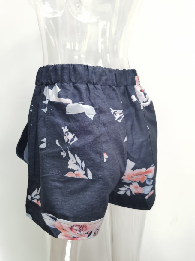 Women's 2024 Casual Short Pant Camouflage Print Elastic Waist Pant
