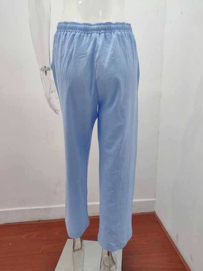 Women's 2024 Solid Cotton Linen Casual Straight Pant 11Colors