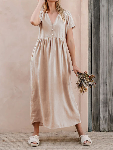 Women's 2024 V-Neck Casual Dress Short Sleeve Maxi Holiday Dresses