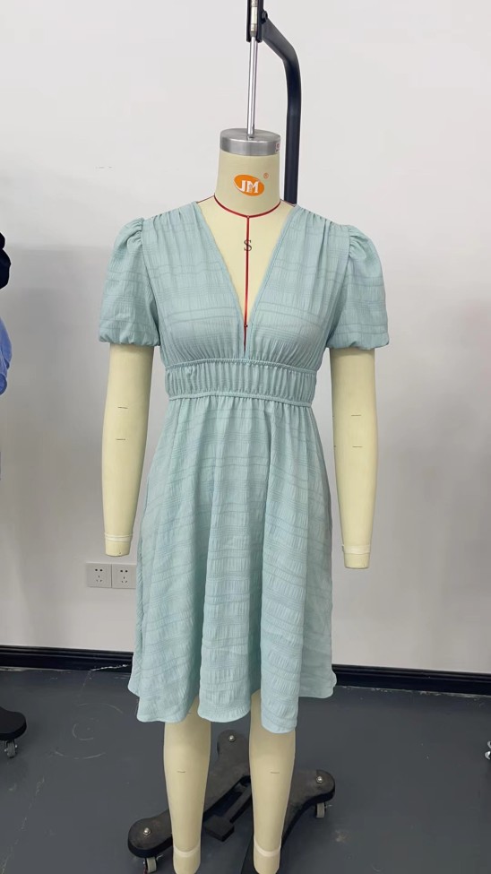 Women's 2024 Sexy V-Neck Mini Dress Solid Short Sleeve Holiday Dress