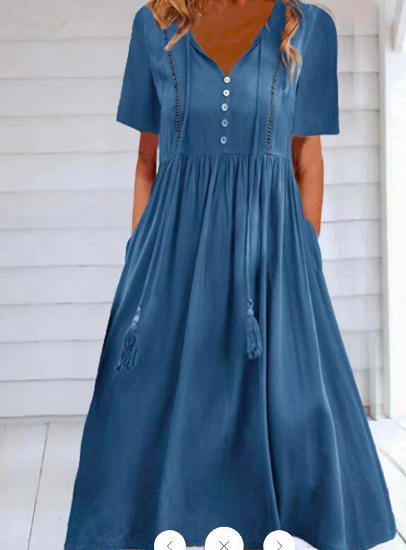 Women's 2024 Blue Casual Dress V-Neck Tassle Maxi Dress Holiday Dresses