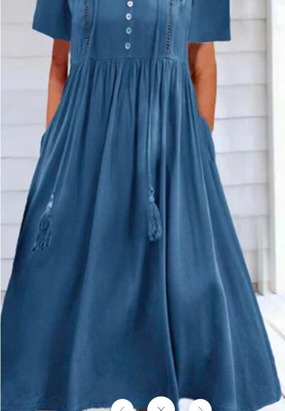 Women's 2024 Blue Casual Dress V-Neck Tassle Maxi Dress Holiday Dresses