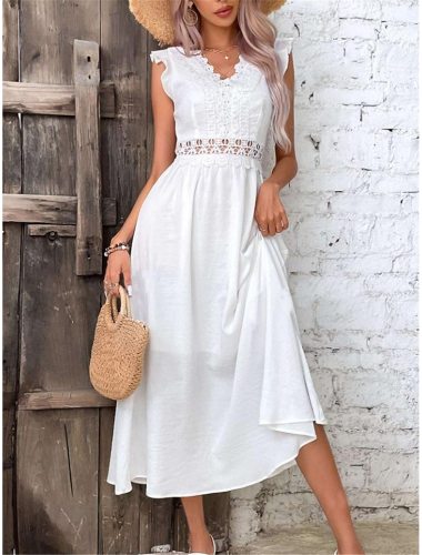 Women's Casual Dress White Lace Wedding Dress Long Dress Maxi Dress