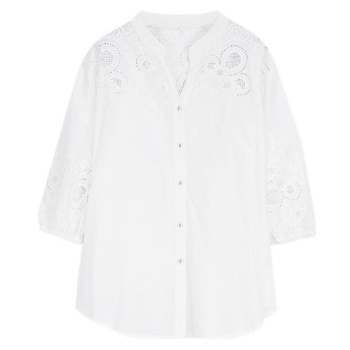 Women's Elegant Shirt 100% Cotton V-neck Embroidered Hollow Out Shirt