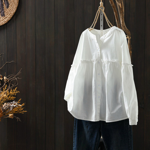 Women's Elegant Shirt 100% Cotton Stripe Print Casual Blouse Top