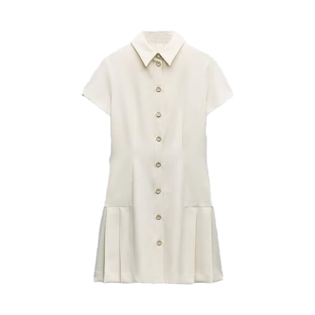 Women's Elegant Dress Lapel Single Breasted Short Sleeve Shirt Dresses