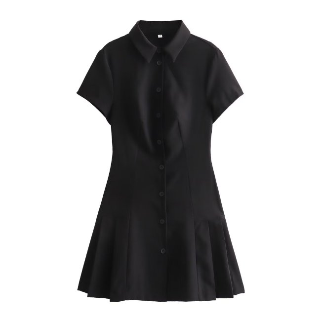 Women's Elegant Dress Lapel Single Breasted Short Sleeve Shirt Dresses