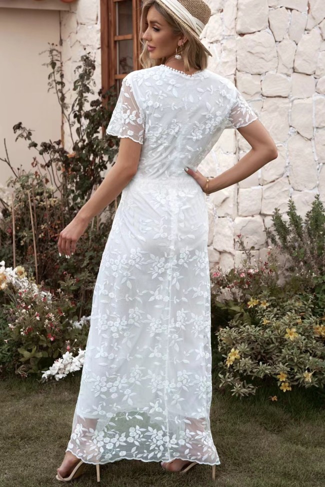 Women's Party Dress Lace Floral V-Neck Maxi Dress Wedding Dress Prom Dress