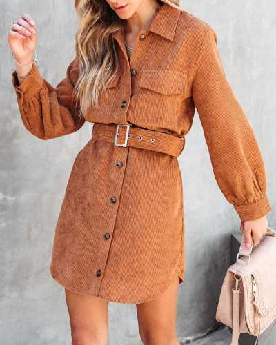 Women's Long Sleeved Corduroy Shirt Lapel Outwear Jacket