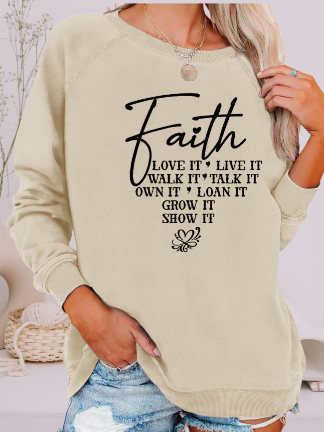 Women's Retro Sweatshirt with Letter  Faith, Love it  Vintage Sweatshirt Gift For Mom & Mother