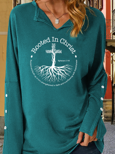 Women Sweatshirt Printed With Rooted In Christ Ephesians 3:18 Shirt Spiritual Gift For Mother