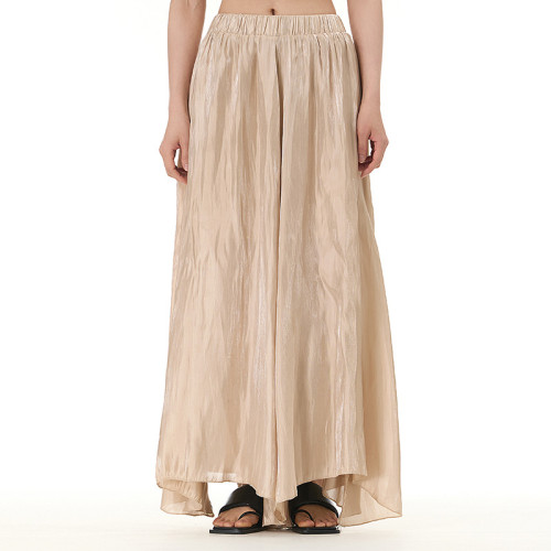 Women's Casual Loose Skirt Pants Sheer Wide Leg Long Pant