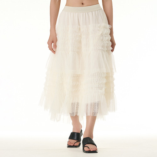 Women's Mesh Skirt Wedding Party Girl's Sheer Mesh Pleated Skirt