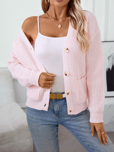 Women's Autumn Solid Sweater V-Neck Single Breasted Casual Knitted Sweater Cardigan