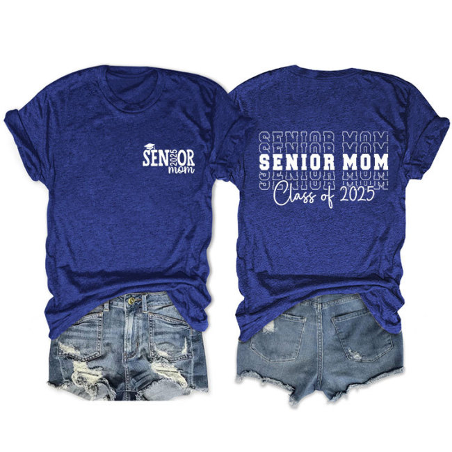 Women's senior mom class of 2025 Letter Print Holiday T-Shirts Crew-Neck